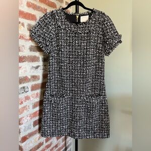 Sail to Sable Tweed Shift Dress Black Cream Short Sleeve | size 10